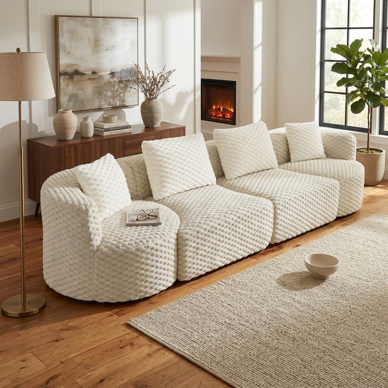 Canapé modulaire 138 po modulaire moelleux et moelleux avec revêtement en velours, Beige Velvet