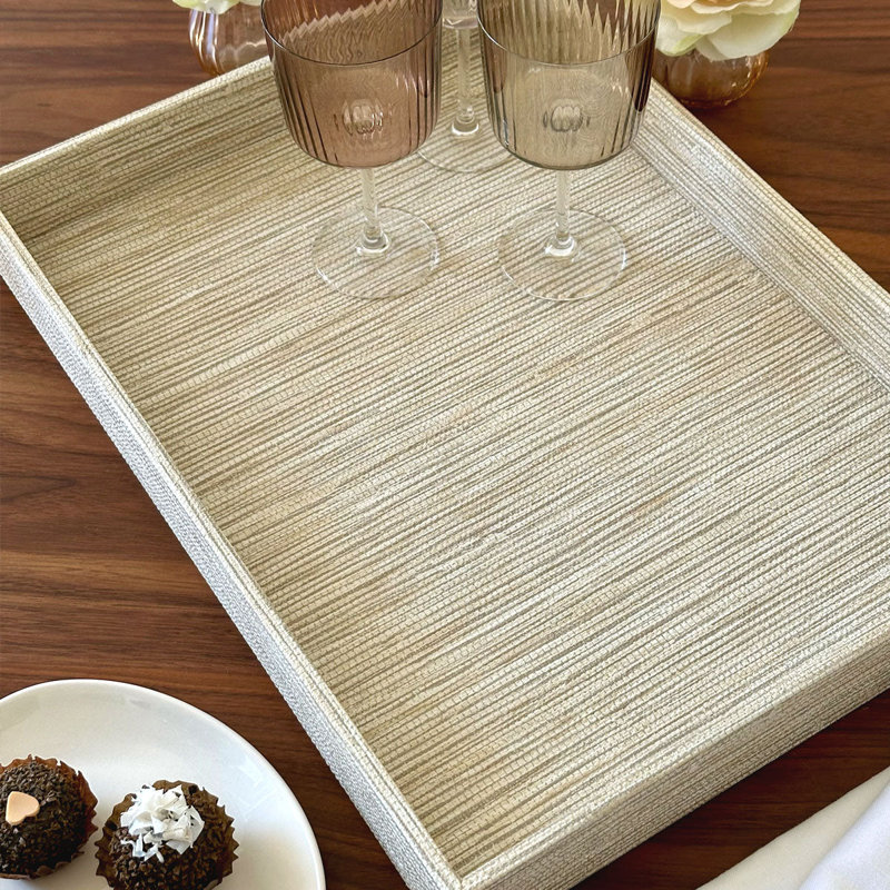 Grasscloth Decorative Tray, 18"W x 13"D x 2"H, Latte, Rectangle