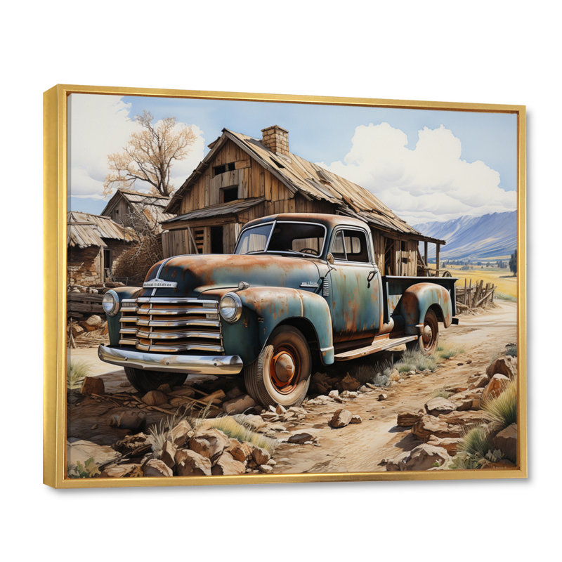 Farm Pickup Truck Elegance - Transportation Wall Decor, Cadre flottant doré, H 16 po x l 32 po x P 1 po