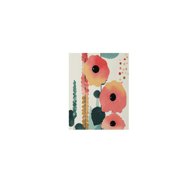 Printemps, fleur de rose trémière, fleurs de milieu de siècle rétro, cadre en bois massif, art mural, décoration de maison de campagne rétro, rose 16 po x 24 po