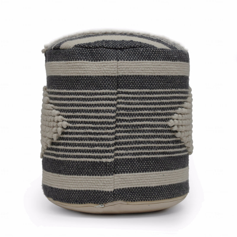 Fabric Upholstered Cylindrical Pouf Ottoman, Gray