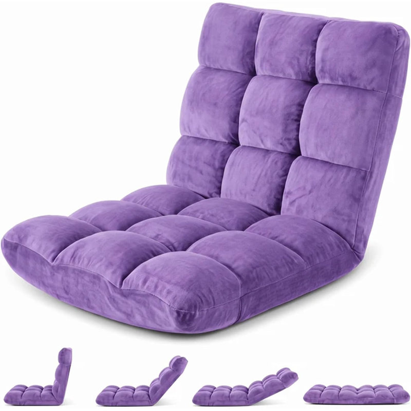 Chaise de plancher pliante avec support de dossier, 14 positions réglables, Purple