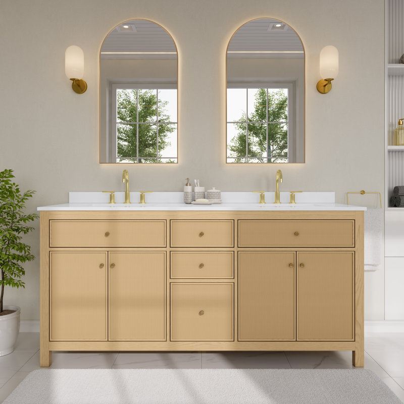 Pendry 72" Freestanding Double Bathroom Vanity with Cultured Marble Top, Brushed Gold
