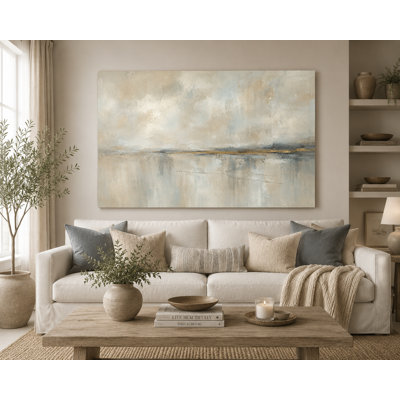 «Soft Neutral Abstract», art mural sur toile, horizon gris réfléchissant, toile moderne