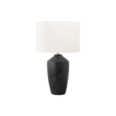 Kenzy Table Lamp, Distressed Black Concrete Base, Ivory Fabric Shade