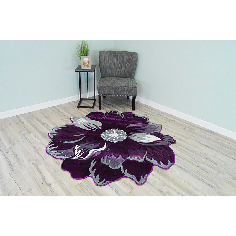 Tapis mauve à motif floral Duraisamy, Nouveauté 5 pi 3 po