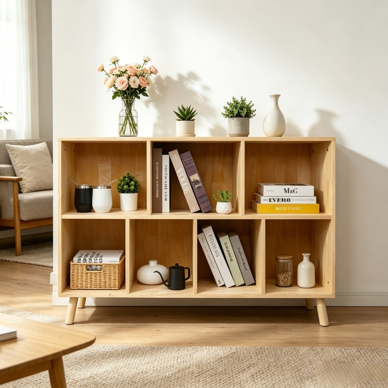 Étagère de rangement en bois de pin massif à 6 cubes - Bibliothèque ouverte sur 2 niveaux et rangement pour casiers, finition naturelle