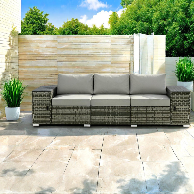 Canapés de patio spacieux avec rangement, divertissement extérieur moderne en osier d'acier