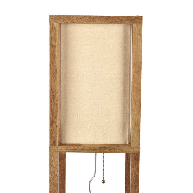 Lampe sur pied à tablette Pinnacle pour chambre / salon, bois naturel avec abat-jour long