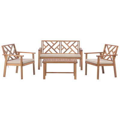  4 Piece Acacia Wood Patio Furniture Set With Cushions