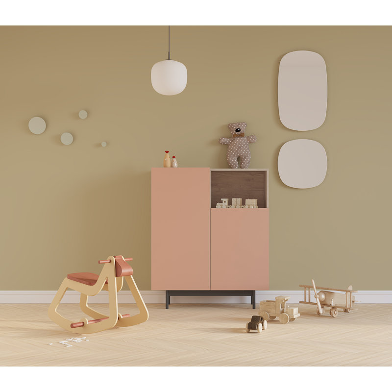 Eliscar Rectangle Accent Chest, Light Oak/Pink/Black