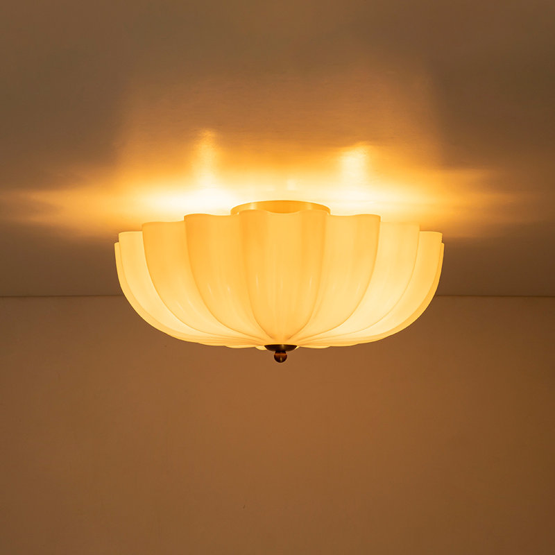 3-Light Milky White Glass Semi-Flush Mount