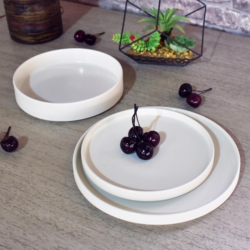 222 Fifth Kaden 12-Piece Modern Dinnerware Set - Service For 4, Plate & Bowl Set, White
