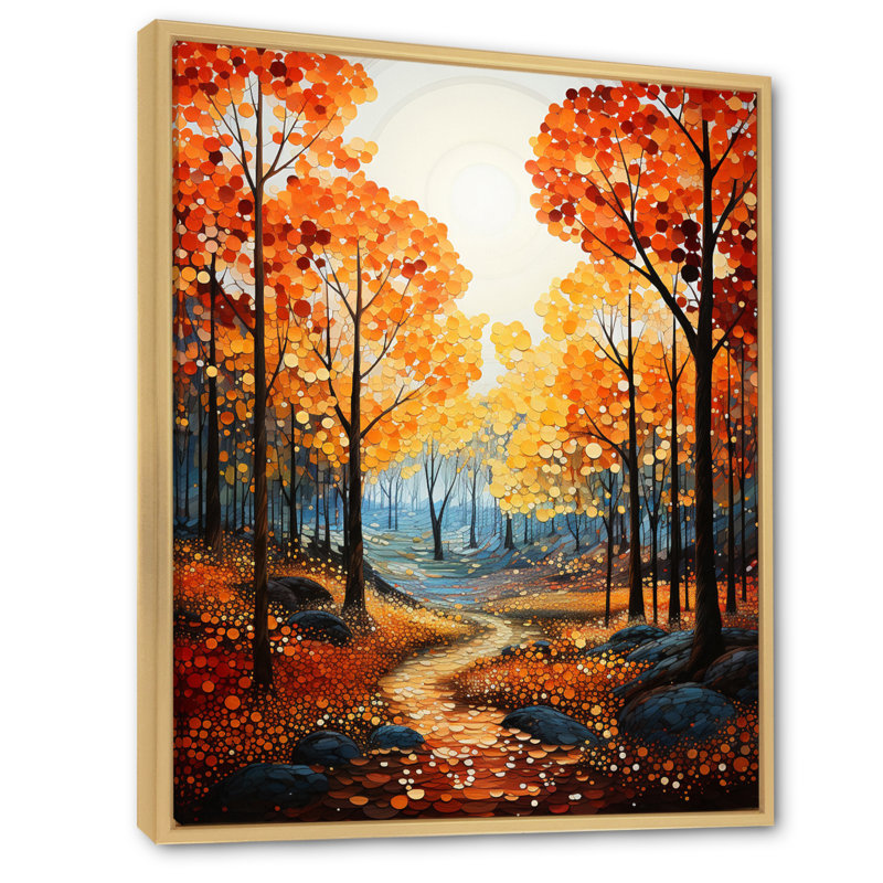 «Bold Yellow Forest Giants Pointillism I», art mural sur toile, Cadre naturel flottant, H 40 po x l 30 po x P 1,5 po