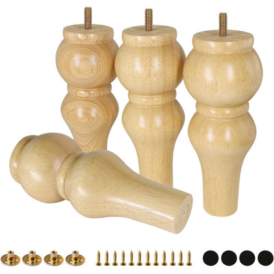 Heavy Duty Rubber Wood Furniture Legs Set Of 4, Mid-Century Modern Sofa Legs With 1200Lbs Max Support, Easy Installation, Floor Protection, Versatile For DIY Furniture Projects