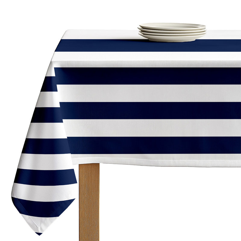 Milliken Signature Cotton Striped Tablecloth Rectangular Ervin Stripe, 84" L x 60" W, Navy