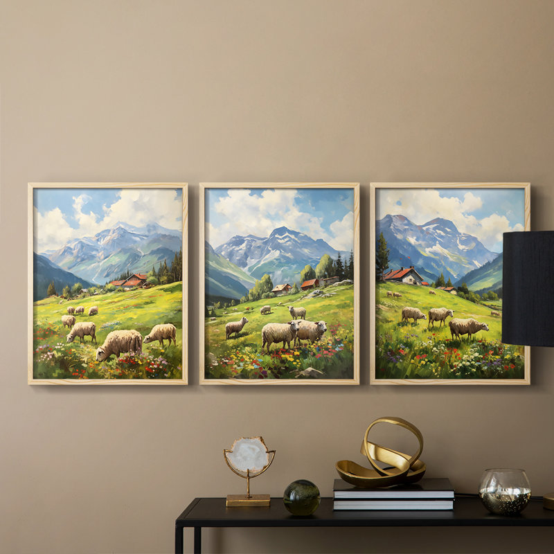 Lanscape Study Series C III -Set de 3 estampes numériques giclées -Prêt à accrocher, H 10 po x l 8 po, Encadré naturel