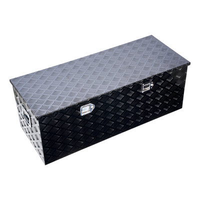 Boîte à outils robuste pour lit de camion en aluminium, boîte à outils plaquée à rayures avec poignée latérale et clés de verrouillage, coffre de rangement pour coffre à outils, remorque, camionnette, véhicule récréatif, 48 po x 19,5 po x 17,5 po, noir