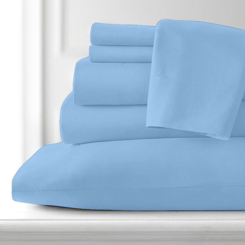 California King Sky Blue Microfiber Bed Sheet Set