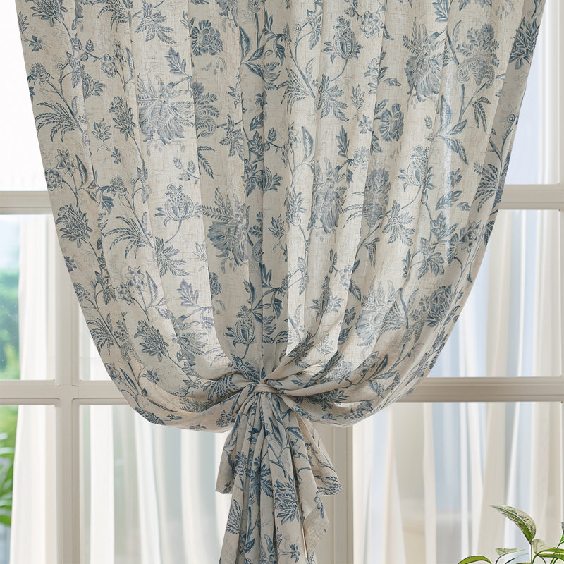 Whiteny Floral Semi-Sheer Curtain, Blue, 50" W x 96" L