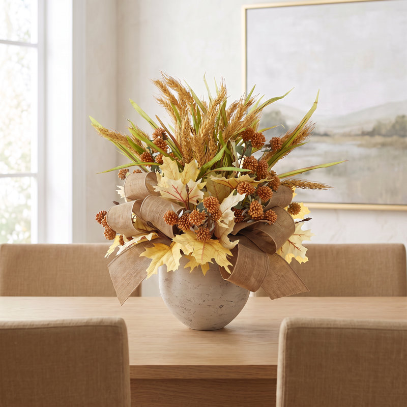 Fall Centerpiece with Maple Leaves, Lucky Berries and Bows