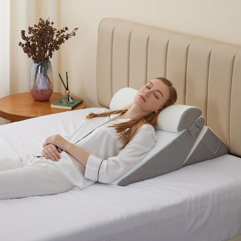 Ensemble de tête de lit Wedge Pillow - 3 oreillers orthopédiques réglables pour dormir, dormir et soutenir le dos (blanc / gris)