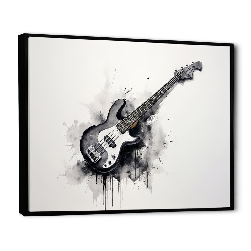 Bass Reverberation Cool Charcoal III - Reproduction d'art mural musique, Cadre flottant noir, H 12 po x l 20 po x P 1 po