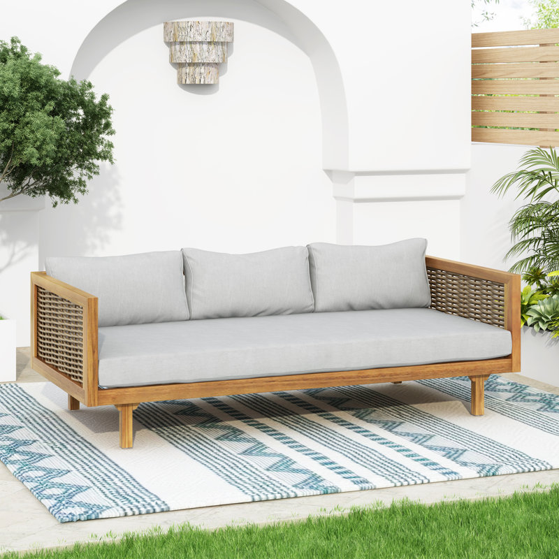 Claremont 3 Seater Daybed With Rattan Arms (Light Grey Cushion), Light Gray