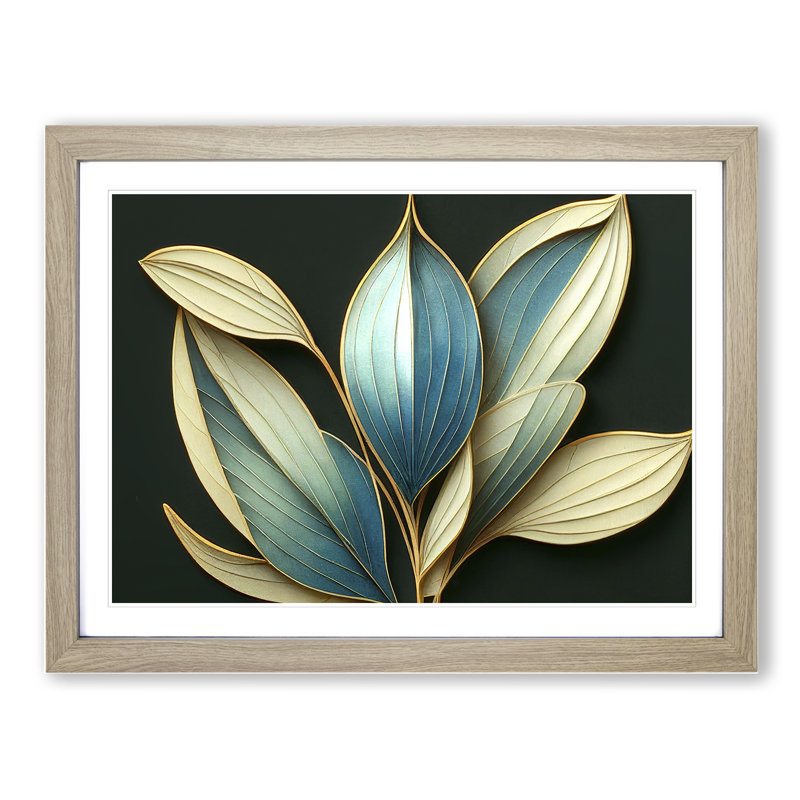 Art Deco Plant Leaf Vol.4 - Single Picture Frame Print, 25cm H x 34cm W x 2cm D, Oak Framed