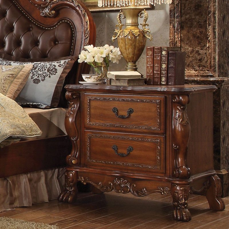 Table de chevet traditionnelle avec 2 tiroirs, Cerisier