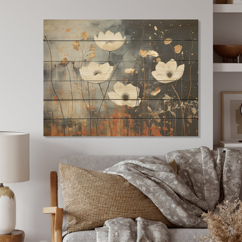 Gilded Garden Blooming Meadows - Art mural en bois fleur sur bois de pin naturel, H 10 po x l 20 po