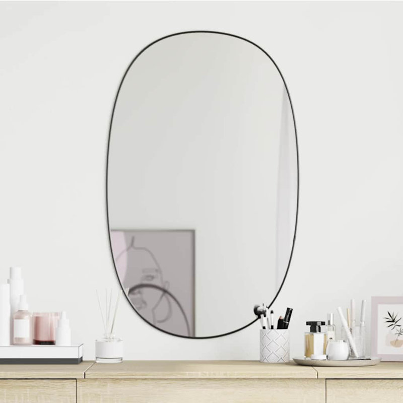 Plastic Oval Wall Mirror, 70 cm H x 45 cm W, Black