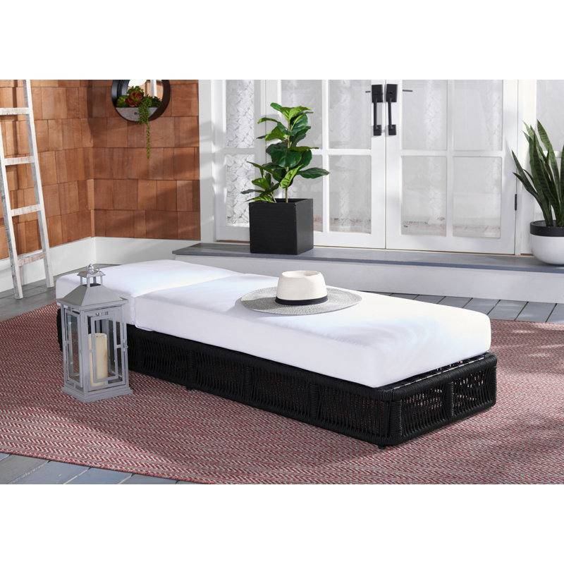Langley Outdoor Chaise Lounge, Black Frame/White Cushion