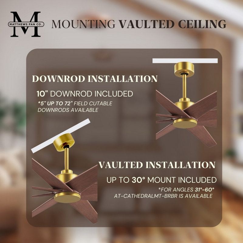 Ariella - Eight Blade Ceiling Fan - Brushed Brass Finish - Matte Black Blades, Brushed Brass, Walnut Tone