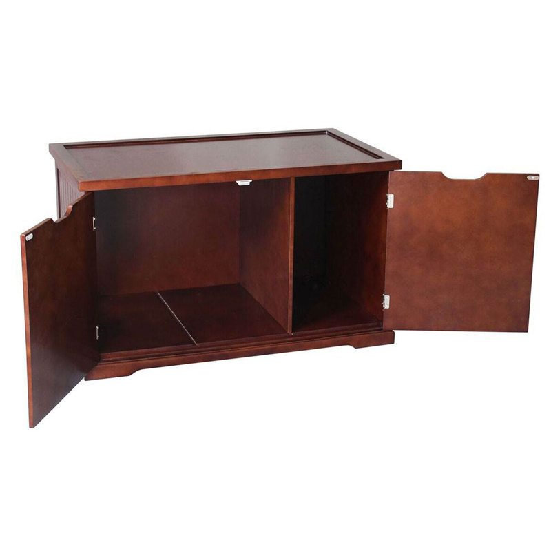 Merry Pet Cat Washroom Bench with Removable Partition Wall, Gray and Pet Cat Washroom Bench, Walnut