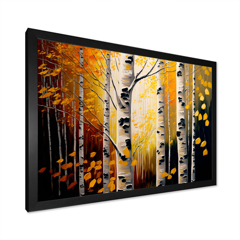 Into A Golden Birch Forest III - paysage, art mural sur toile, L 20 po x H 12 po, Toile avec cadre photo noir