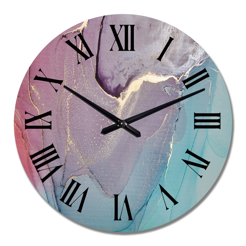 Turquoise et rouge liquide Art I - horloge murale moderne, Moyen