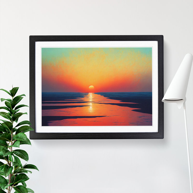 Mesmerising Ocean Beach Sunset - Single Picture Frame Print, 25cm H x 34cm W x 2cm D, Black Framed