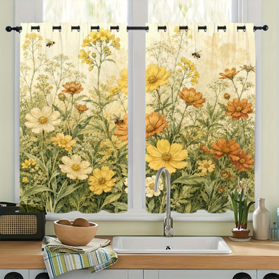 2 pièces de rideaux occultants à motif floral avec œillets, rideaux imprimés fleurs de prairie, obscurcissement de la pièce et décor d'intimité, œillets pour le salon, la chambre à coucher et le dortoir
