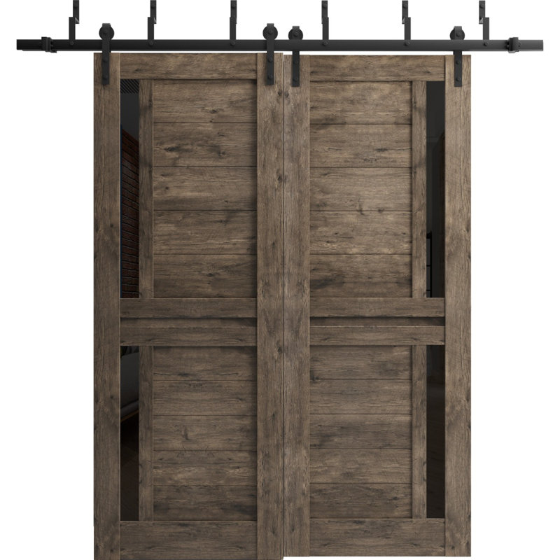 Portes de grange coulissantes pour garde-robe avec verre givré | Veregio 7588 | Ensemble de quincaillerie pour rails robustes | Portes de garde-robe de chambre en bois massif
