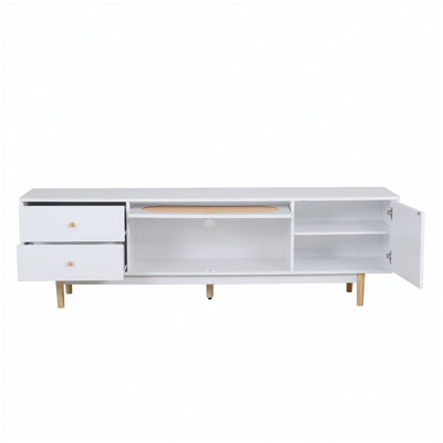 Meuble télé 70 po pour téléviseur de 80 po ou moins, console de télévision minimaliste avec tiroirs, centre multimédia pour le salon et la chambre à coucher