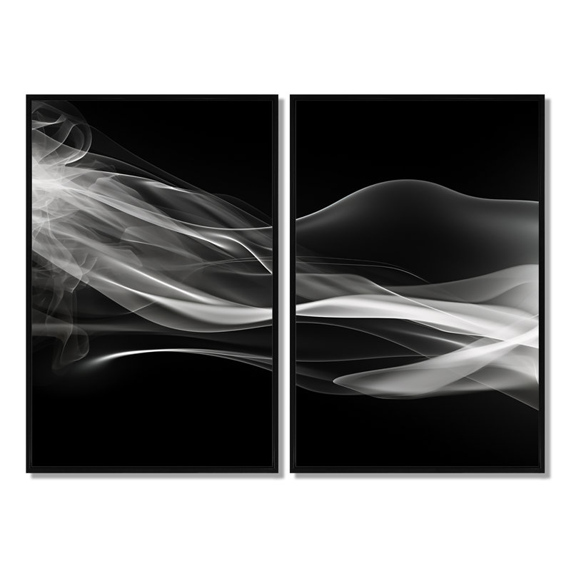 «Black White Contemplative Abstraction I» - décoration murale noire, Noir, H 36 po x l 48 po, Impression encadrée flottante