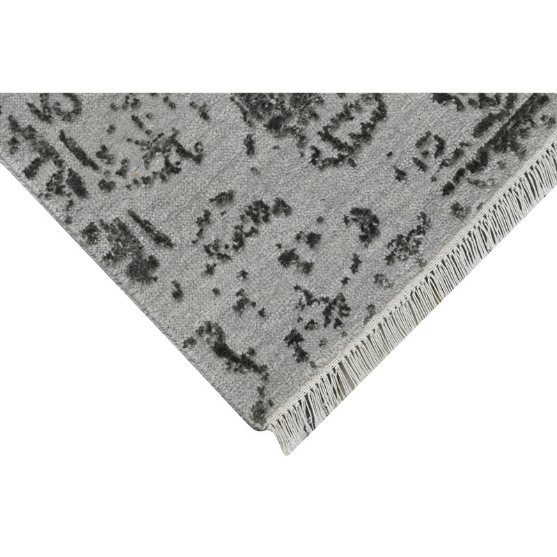 Tapis argenté et noir noué à la main de haute qualité
