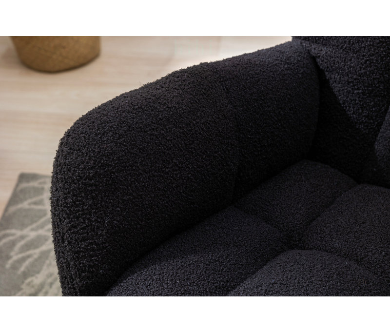 Fauteuil berçant oscillant à oreilles en tissu bleu foncé avec poche de rangement latérale, chaise berçante d'allaitement douce et confortable, base en bois massif robuste et sécuritaire, fauteuil d'appoint polyvalent pour la chambre de bébé et le salon.