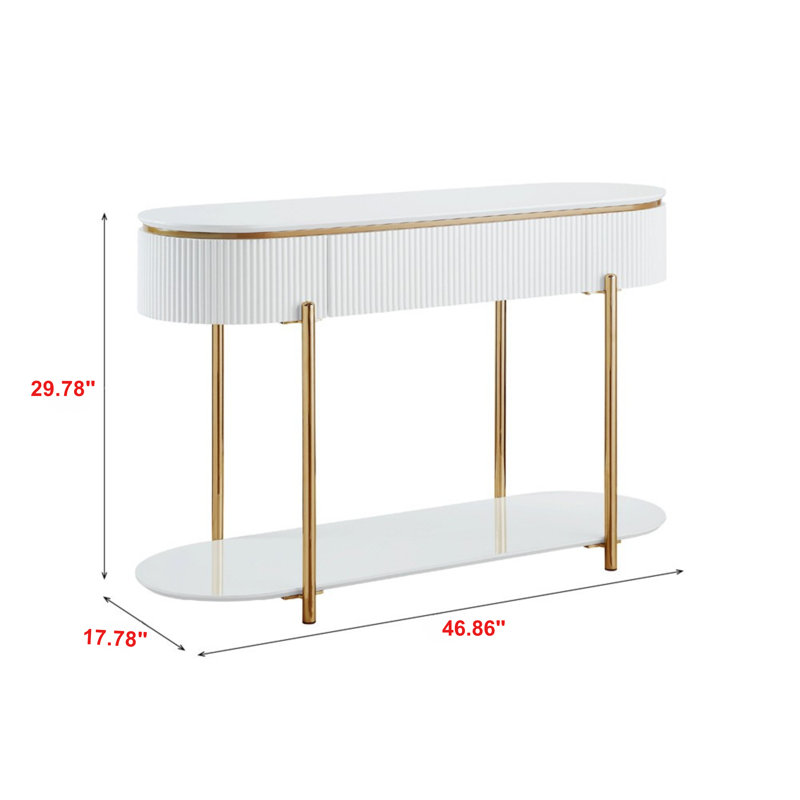 Élégante table de canapé Yesse blanc ultrabrillant et doré - Design moderne et élégant avec styles et rangement ovales et ronds