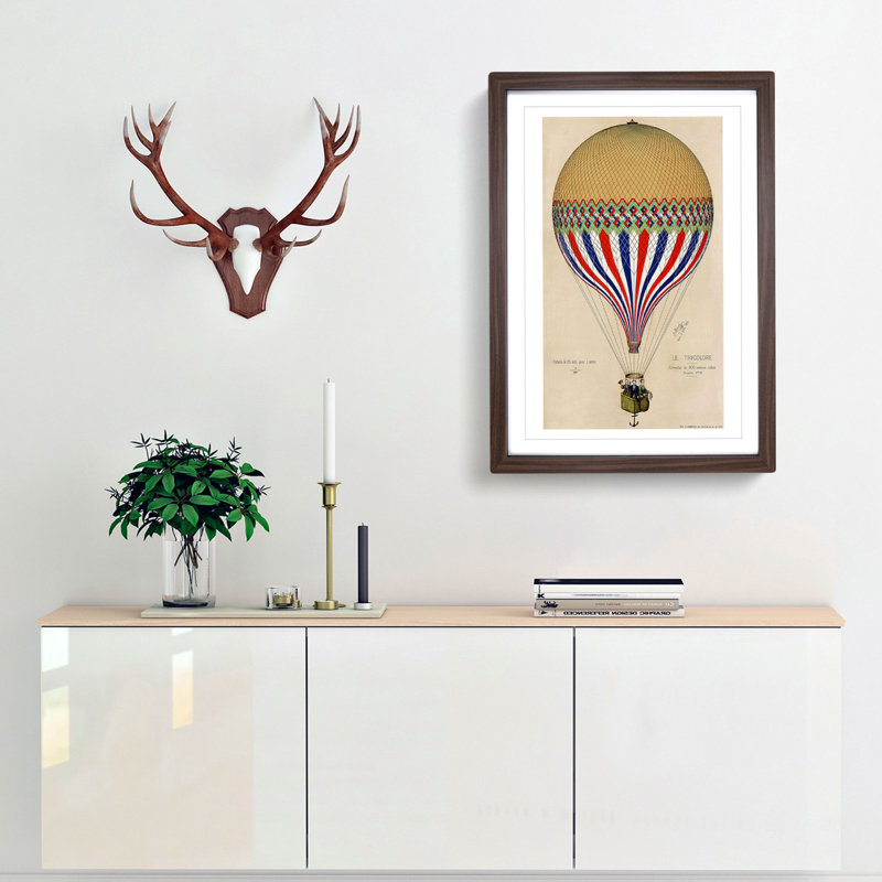 Hot Air Balloon in France - Picture Frame Painting Print on MDF, 36cm H x 27cm W x 2cm D, Walnut Framed