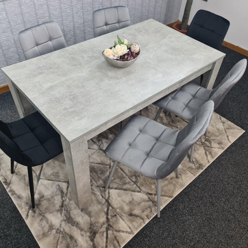 4 -Person Dining Set, 75cm H x 140cm W x 80cm D, 7 Pieces: Table,6 Chairs, Black + Grey
