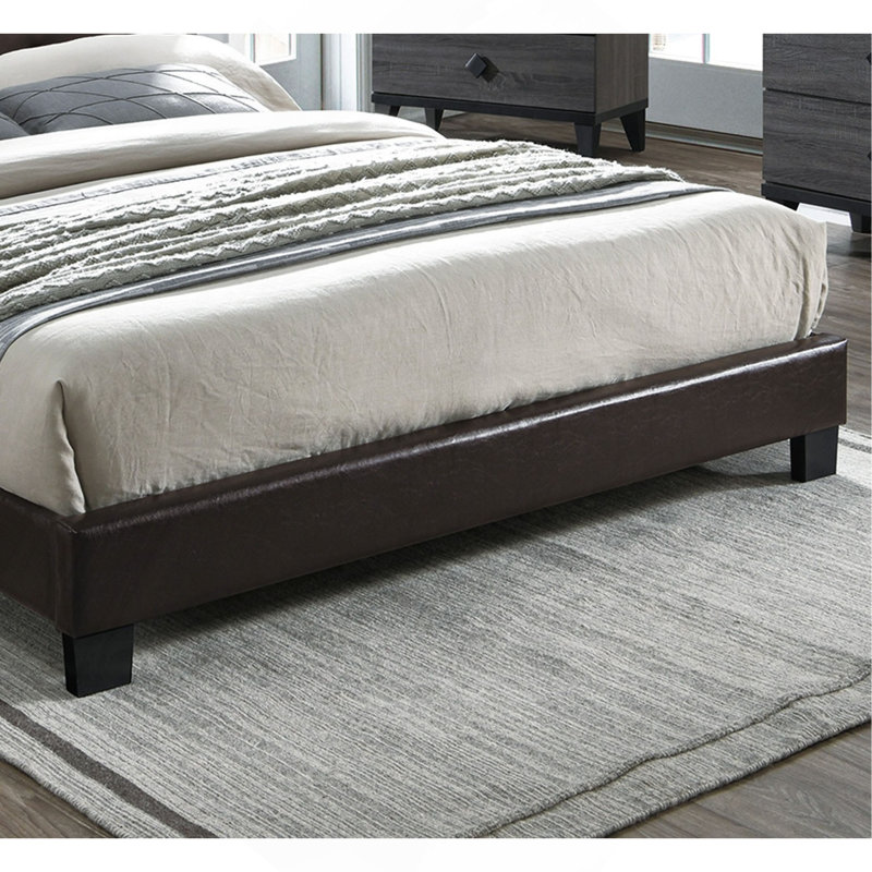 Tête de lit ajustable moderne en similicuir avec lit 1pc, Brun / Espresso, Lit double