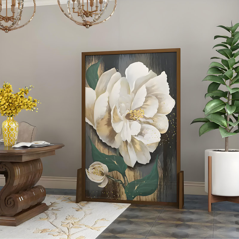 Paravent floral en bois, H 70,87 po x l 39,37 po x P 1,57 po