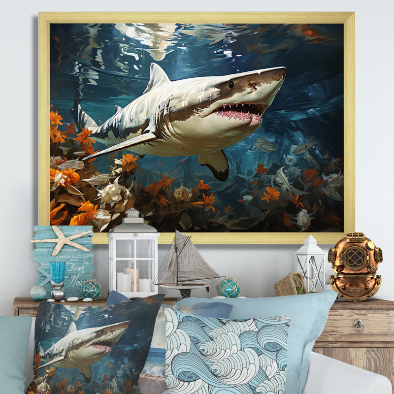 " Shark Ballet Painting ", 34" H x 44" W x 1.5" D, Gold Single Picture Framed